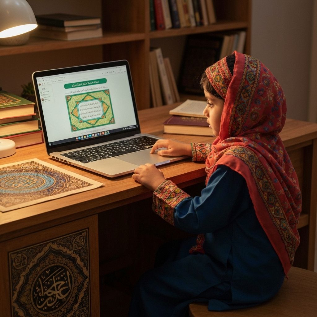 Muslim Child Learning Quran Online with Expert Guidance