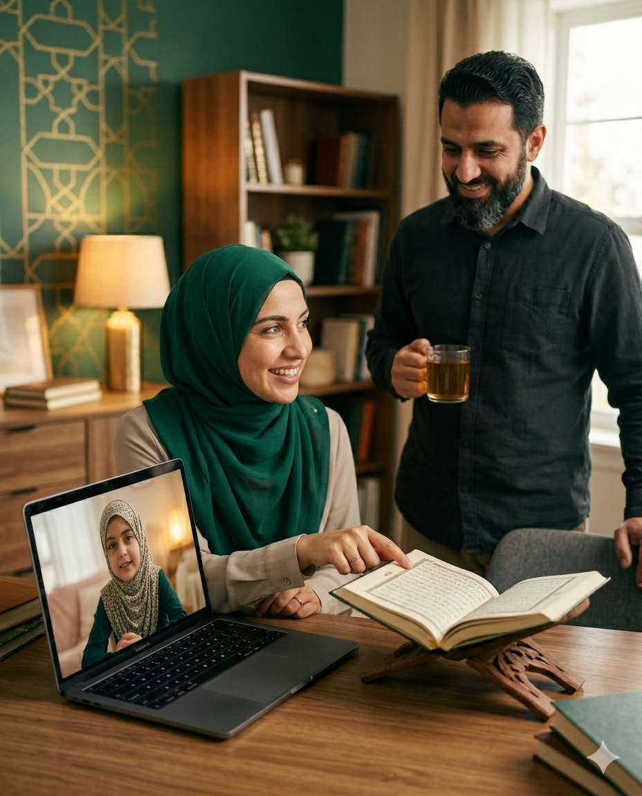 Woman waving on laptop