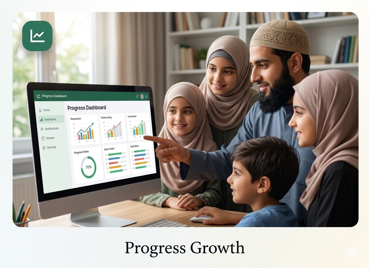 Parent and child reviewing progress and results