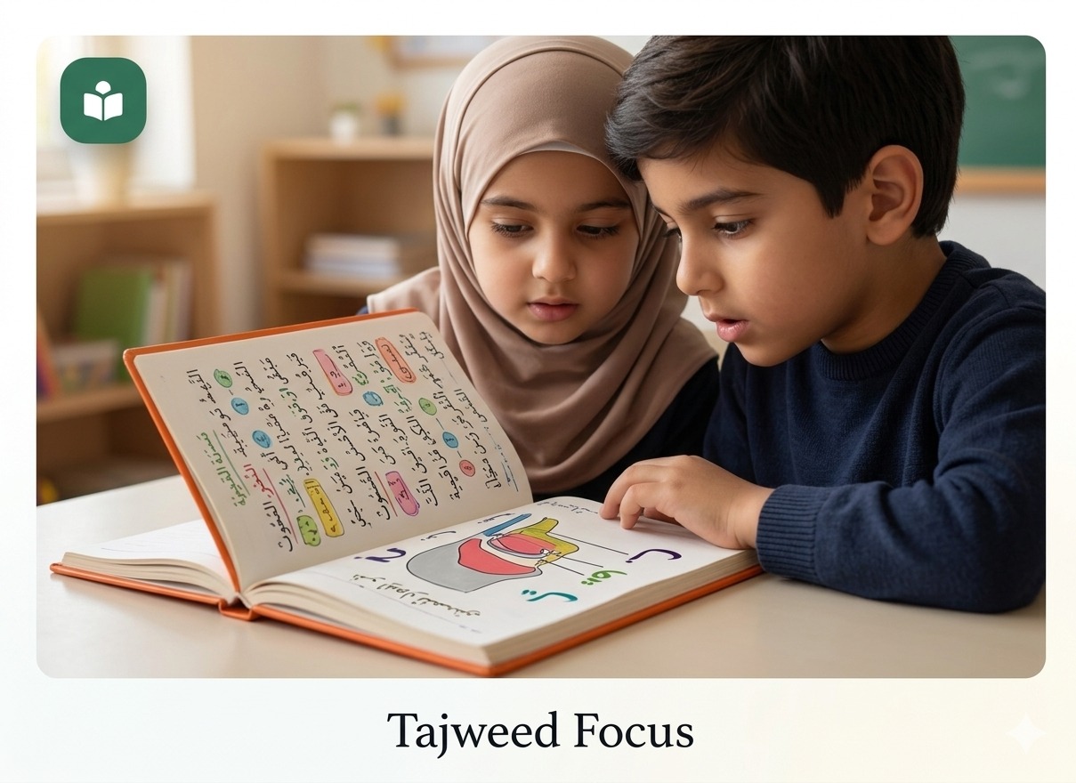 Child practicing Quran reading and tajweed